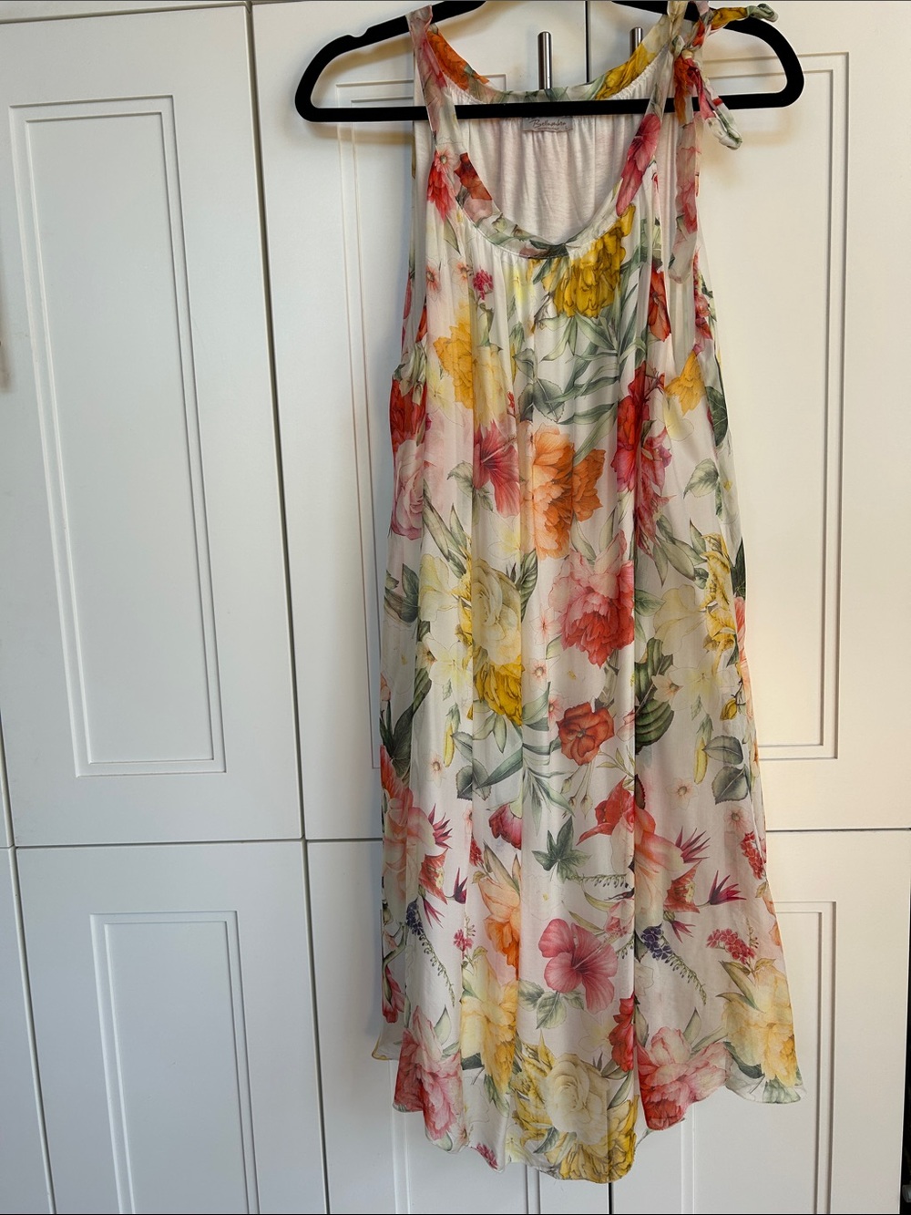 Bellamabra Sleeveless White Floral Summer Dress with Yellow & Pink Blooms